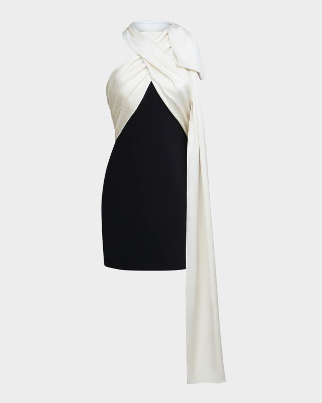 Renae Draped Two-Tone Halter Mini Dress